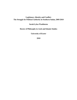 Legitimacy, Identity and Conflict: the Struggle for Political Authority in Southern Sudan, 2005-2010