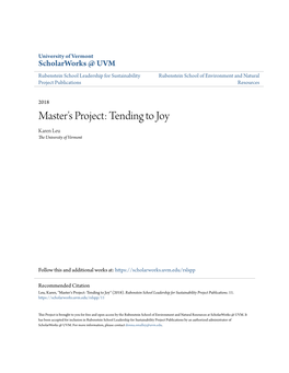 Master's Project: Tending to Joy Karen Leu the University of Vermont