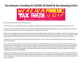 Tax Amazon: Funding for COVID-19 Relief & the Housing Crisis!