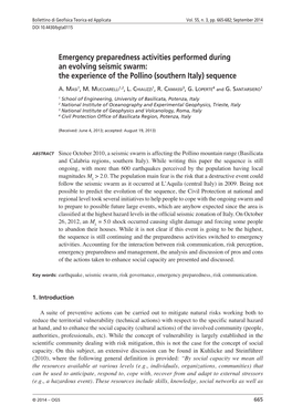 Emergency Preparedness Activities Performed During an Evolving Seismic Swarm Boll