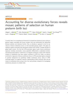 Accounting for Diverse Evolutionary Forces Reveals Mosaic Patterns of Selection on Human Preterm Birth Loci