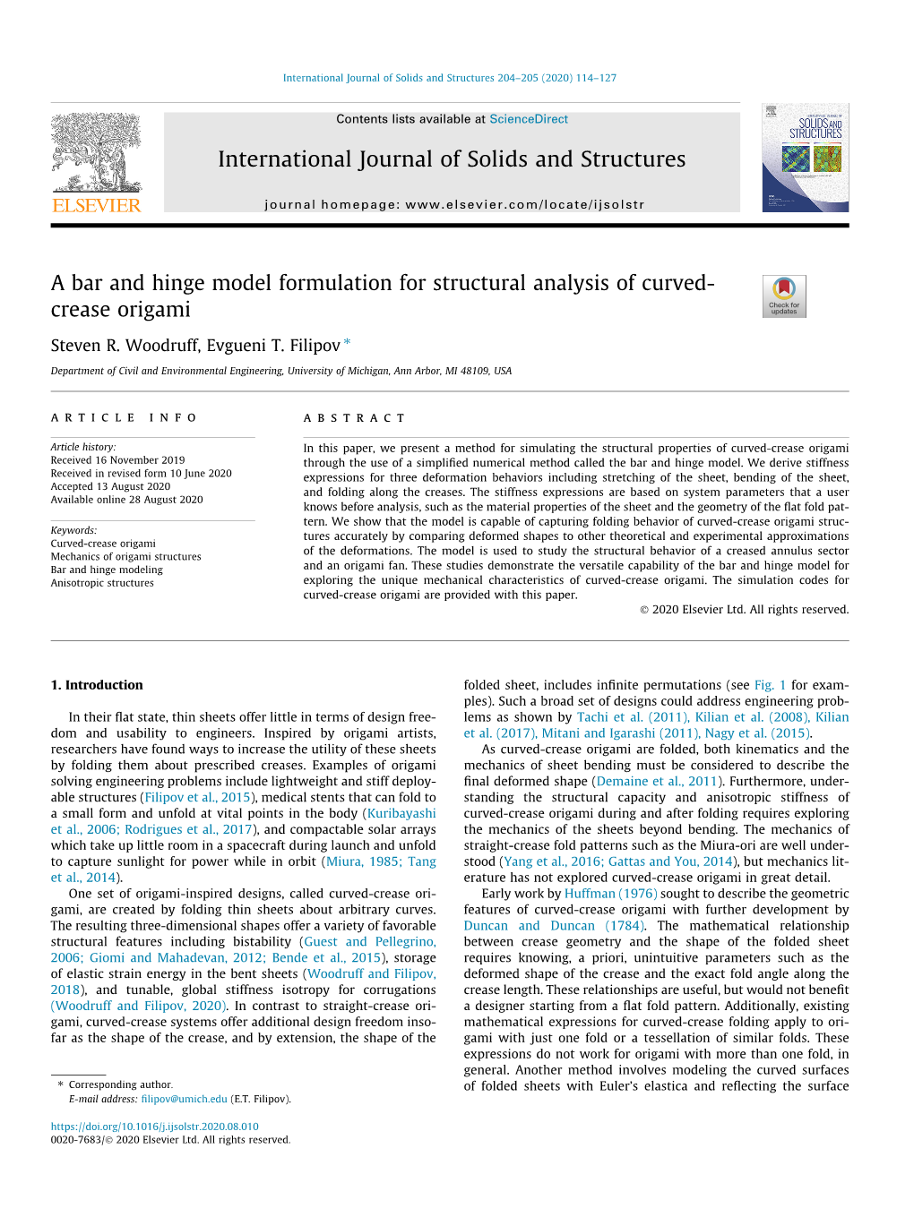 A Bar and Hinge Model Formulation for Structural Analysis of Curved-Crease