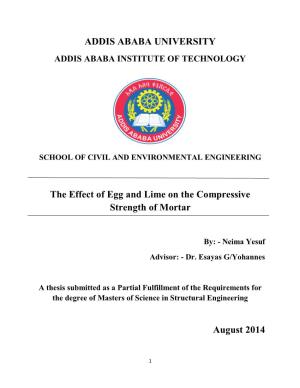 ADDIS ABABA UNIVERSITY the Effect of Egg and Lime on The