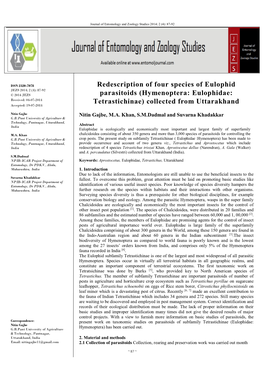 Redescription of Four Species of Eulophid Parasitoids (Hymenoptera