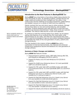 Technology Overview New Features Backupedge