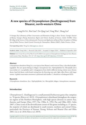 A New Species of Chrysosplenium (Saxifragaceae) from Shaanxi, North-Western China