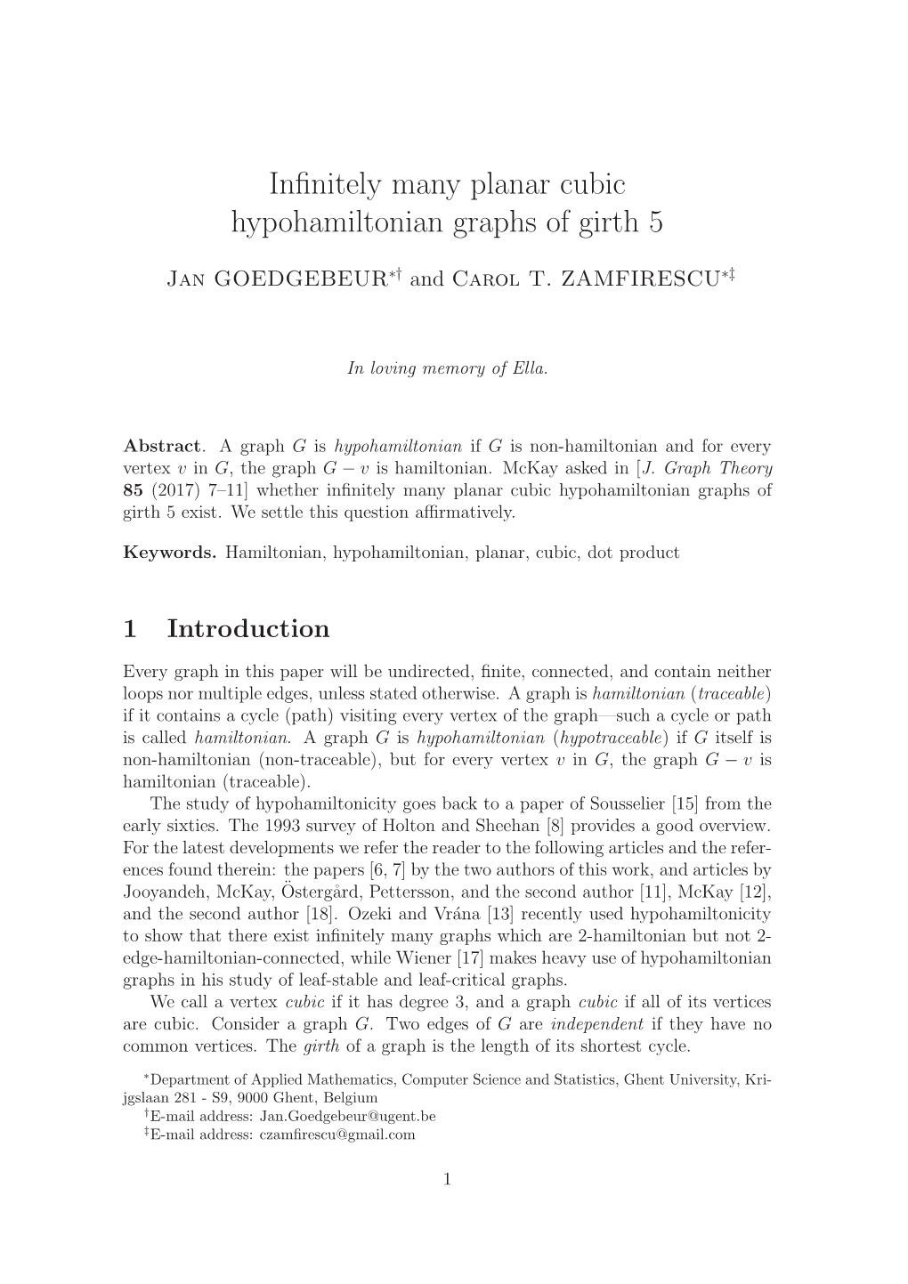 Infinitely Many Planar Cubic Hypohamiltonian Graphs of Girth 5