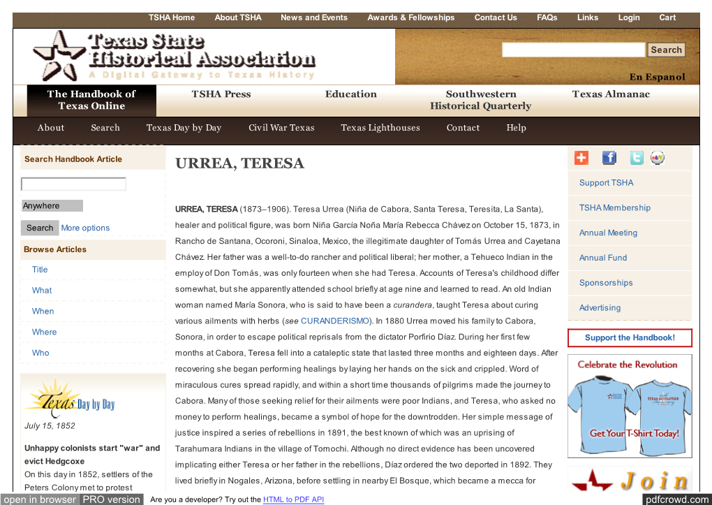 URREA, TERESA | the Handbook of Texas Online| Texas State