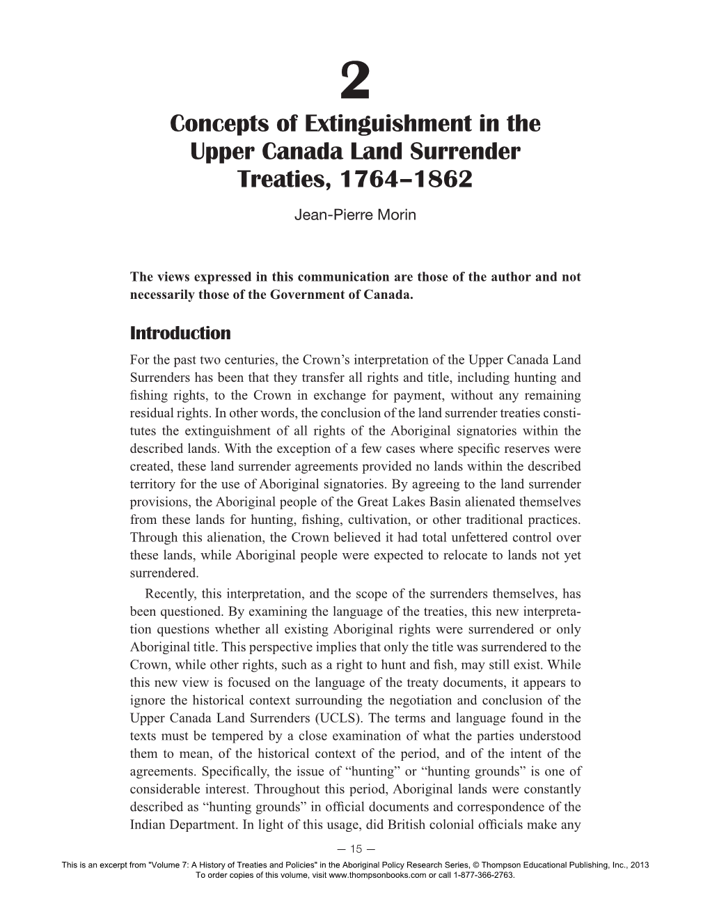 2. Concepts of Extinguishment in the Upper Canada Land Surrender