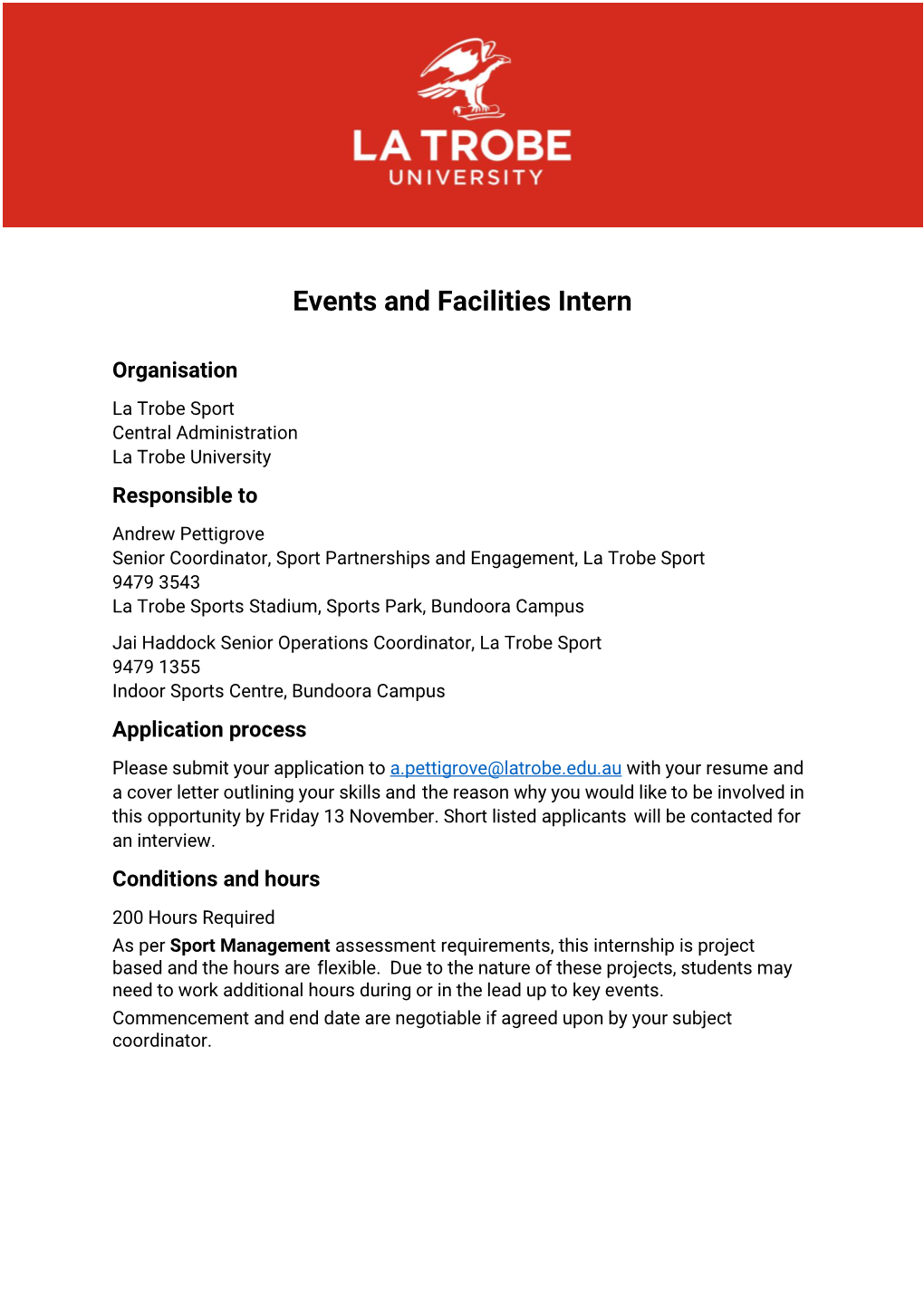 Events and Facilities Intern