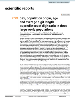 Sex, Population Origin, Age and Average Digit Length As Predictors Of