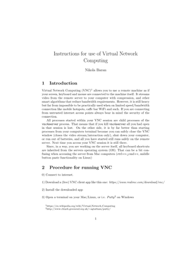Instructions for Use of Virtual Network Computing