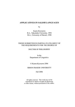 Applicatives in Salish Languages