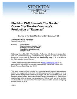 Stockton PAC Presents the Greater Ocean City Theatre Company's