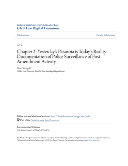 Documentation of Police Surveillance of First Amendment Activity Marc Stickgold Golden Gate University School of Law, Mstickgold@Gmail.Com