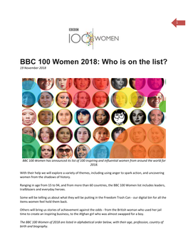 BBC 100 Women 2018: Who Is on the List? 19 November 2018