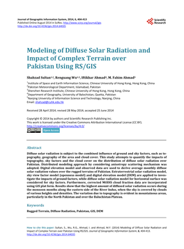 Modeling of Diffuse Solar Radiation and Impact of Complex Terrain Over Pakistan Using RS/GIS