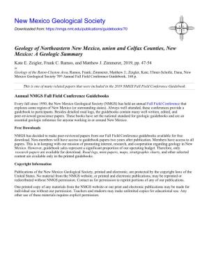 Geology of Northeastern New Mexico, Union and Colfax Counties, New Mexico: a Geologic Summary Kate E