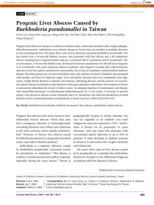 Pyogenic Liver Abscess Caused by Burkhoderia Pseudomallei in Taiwan