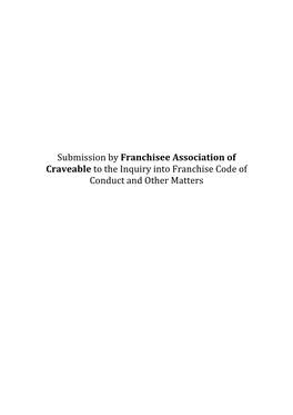 Submission by Franchisee Association of Craveable to the Inquiry Into Franchise Code of Conduct and Other Matters