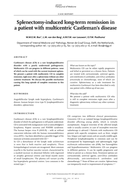 Splenectomy-Induced Long-Term Remission in a Patient with Multicentric Castleman’S Disease