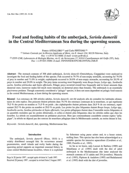 Food and Feeding Habits of the Amberjack, Seriola Dumerili in the Central Mediterranean Sea During the Spawning Season