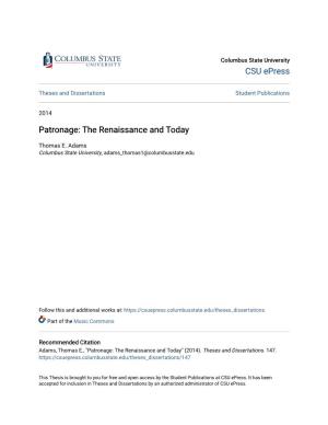 Patronage: the Renaissance and Today
