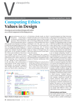Values in Design Focusing on Socio-Technical Design with Values As a Critical Component in the Design Process