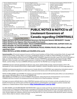 PUBLIC NOTICE & NOTICE to All Lieutenant Governors of Canada