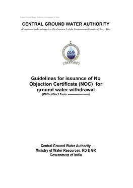 Guidelines for Issuance of No Objection Certificate (NOC) for Ground Water Withdrawal (With Effect from ------)