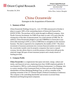 China Oceanwide Synergies in the Acquisition of Genworth