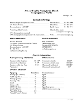 Congregational Profile 09 Jan 2017