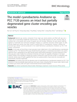 The Model Cyanobacteria Anabaena Sp. PCC 7120 Possess an Intact But