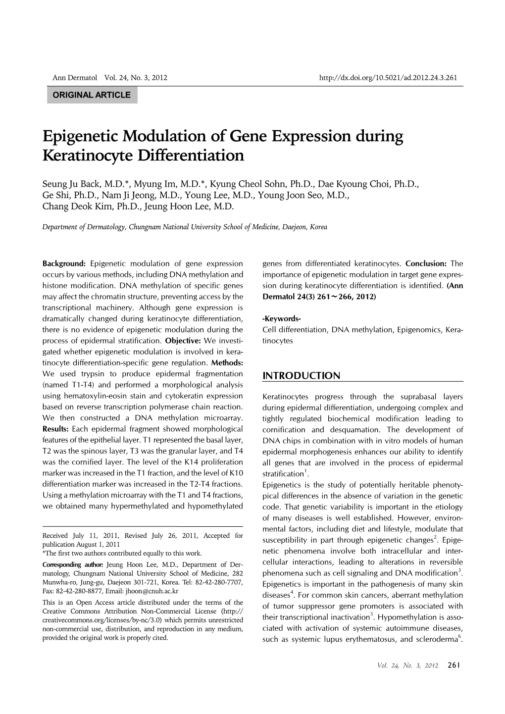 Epigenetic Modulation of Gene Expression During Keratinocyte Differentiation