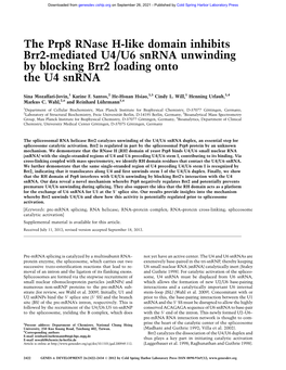 The Prp8 Rnase H-Like Domain Inhibits Brr2-Mediated U4/U6 Snrna Unwinding by Blocking Brr2 Loading Onto the U4 Snrna