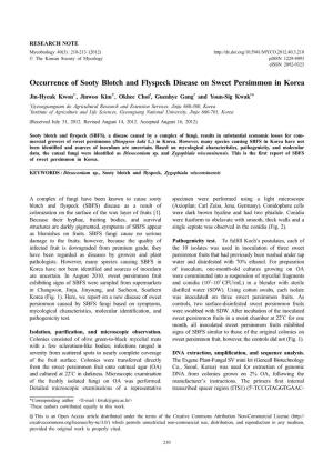 Occurrence of Sooty Blotch and Flyspeck Disease on Sweet Persimmon in Korea