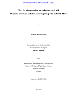 Diversity of Root Nodule Bacteria Associated with Phaseolus Coccineus and Phaseolus Vulgaris Species in South Africa