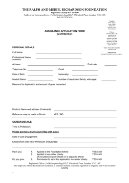 Assistance Application Form