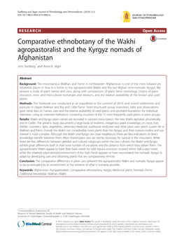 Comparative Ethnobotany of the Wakhi Agropastoralist and the Kyrgyz Nomads of Afghanistan Jens Soelberg* and Anna K