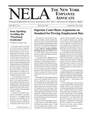 THE NEW YORK EMPLOYEE ADVOCATE Nelanational Employment Lawyers Association/New York • Advocates for Employee Rights