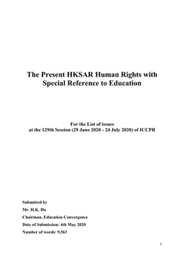 The Present HKSAR Human Rights with Special Reference to Education
