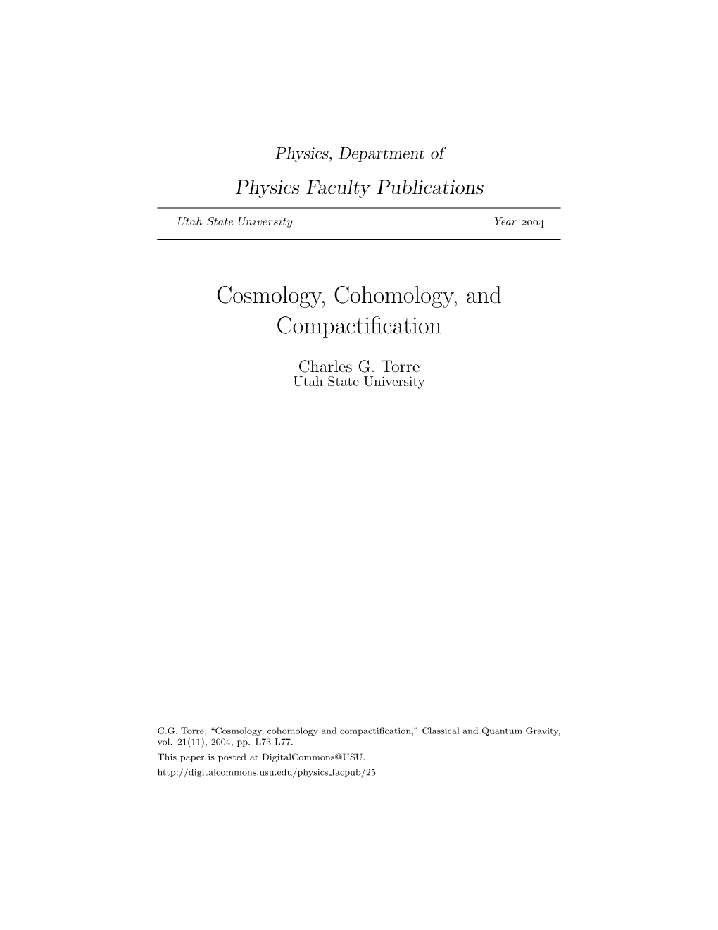 Cosmology, Cohomology, and Compactification