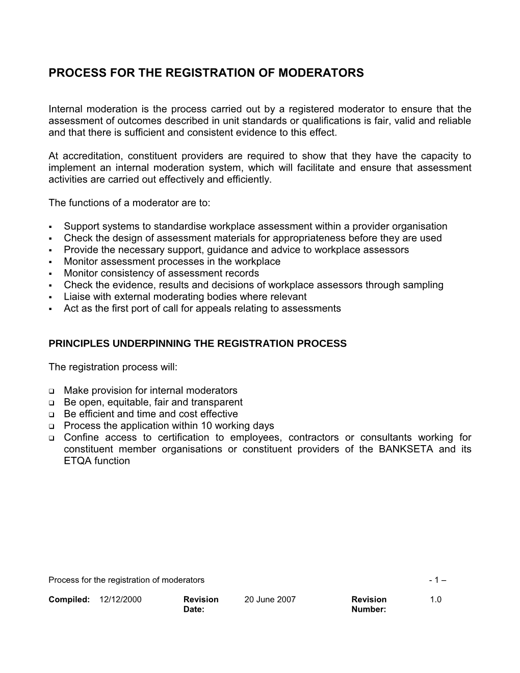 Process for the Registration of Internal Moderators