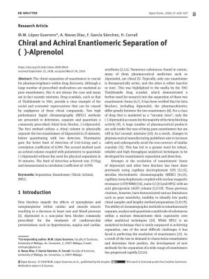 Chiral and Achiral Enantiomeric Separation of (±)-Alprenolol