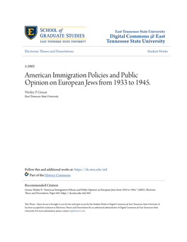 American Immigration Policies and Public Opinion on European Jews from 1933 to 1945