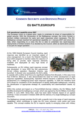 EU BATTLEGROUPS Updated: Apriill 2013