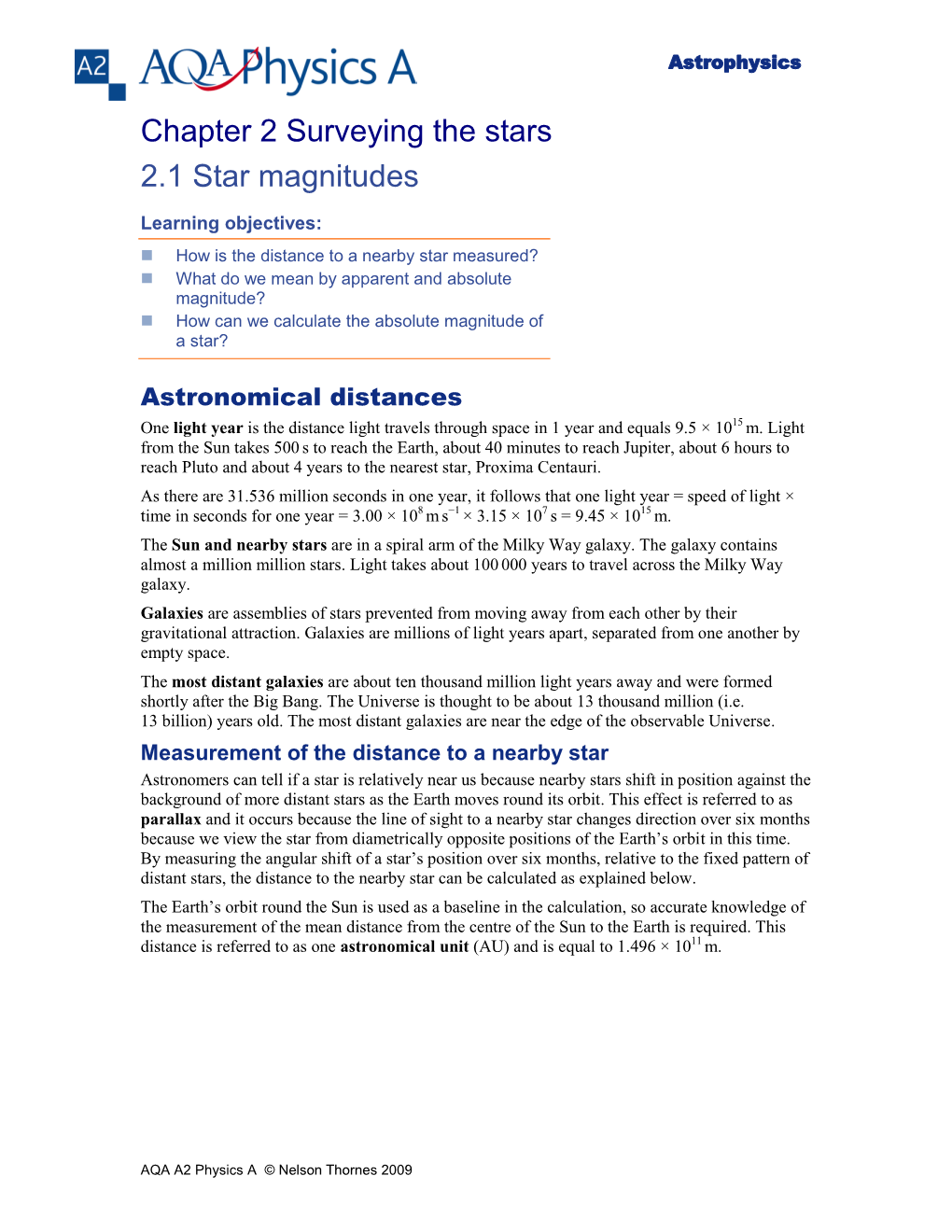 Chapter 2 Surveying the Stars 2.1 Star Magnitudes