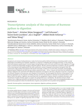 Transcriptome Analysis of the Response of Burmese Python to Digestion Jinjie Duan1,∗, Kristian Wejse Sanggaard2,3, Leif Schauser4, Sanne Enok Lauridsen5, Jan J
