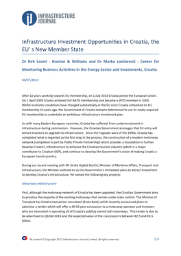 Infrastructure Investment Opportunities in Croatia, the EU' S New Member State