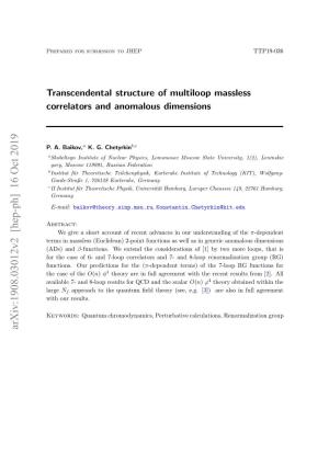 Transcendental Structure of Multiloop Massless Correlators And